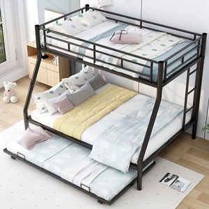 <span class=keywords><strong>Lit</strong></span> superposé avec <span class=keywords><strong>lit</strong></span> <span class=keywords><strong>gigogne</strong></span>, lits superposés triples, cadre de lits superposés pour 3 adolescents avec deux échelles latérales et garde-corps de sécurité - Product Image 2