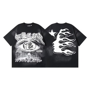 Nouveau T-shirt décontracté unisexe en coton pur à manches courtes, coupe ample, style rétro, motif étoile et lettres, NFC - Product Image 1