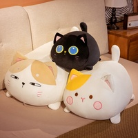 Boneka Kucing Super Lembut Bahan Plush Hitam, Bantal Penghilang Stres, Boneka Isi Kapas PP Berlapis Jala, Bordir, Unisex, Langsung dari Pabrik