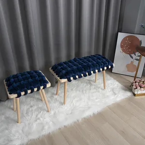 Taburete de madera para sala de estar, silla moderna de lujo, nórdica, tapizada, tela de terciopelo, taburetes de espejo para ocio