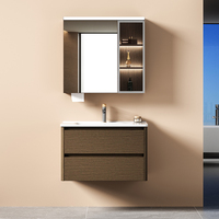 Meuble-lavabo/coiffeuse de salle de bain de luxe en acier inoxydable effet bois, avec miroir intelligent intégré et vasque en céramique, pour hôtels
