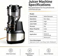 Baiwin Commerciële Grote Hopper Slow Juicer Machine Verticale Koudpers Sapcentrifuge voor Hotel en Drankwinkels