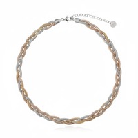 Chaîne de Clavicule Tendance Printemps 2024 pour Enfants, Double Couche Torsadée en Acier Inoxydable PVD Or 18K, Motif Chevron Serpent