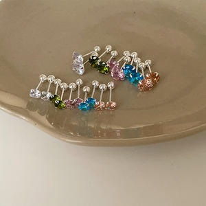 Boucles d'oreilles rondes en zircon multicolores incrustées de laiton plaqué platine, bijoux pour femmes, vente en gros d'usine - Product Image 2