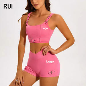 Conjunto de Yoga de Verano para Mujer RUIQUWIN de Alta Calidad, 2 Piezas, Sujetador Deportivo y Pantalones Cortos de Cintura Alta, Transpirable, Sin Costuras, Ropa Deportiva Ligera - Product Image 1