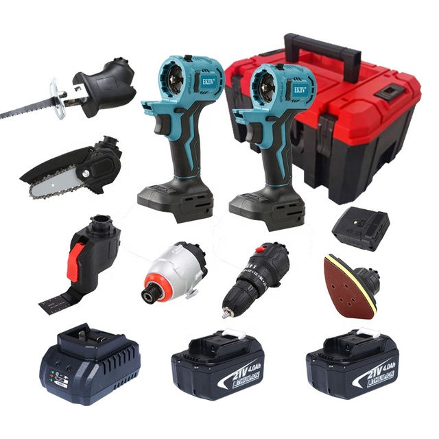11 in 1 18V Power Cordless Impact Drill Driver Combo Kit Brushless Motor Lithium-Ion Batteries Car Repairing Hand Tool Set
