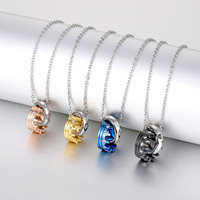 Collier pour couple en acier inoxydable avec pendentif couronne incrustée de diamants, double anneau et double cercle, style amoureux