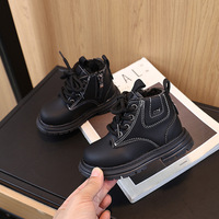 Bottes chaudes de style britannique pour enfants d'hiver 2025, chaussures de sport pour filles et garçons, dessus en cuir synthétique, semelle extérieure en caoutchouc, chaussures de sport artificielles