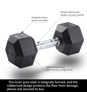 Haltères hexagonaux 5LB-100LB en fonte d'acier recouverts de caoutchouc, équipement de musculation pour la maison, la salle de sport commerciale et l'entraînement de force. - Product Image 4