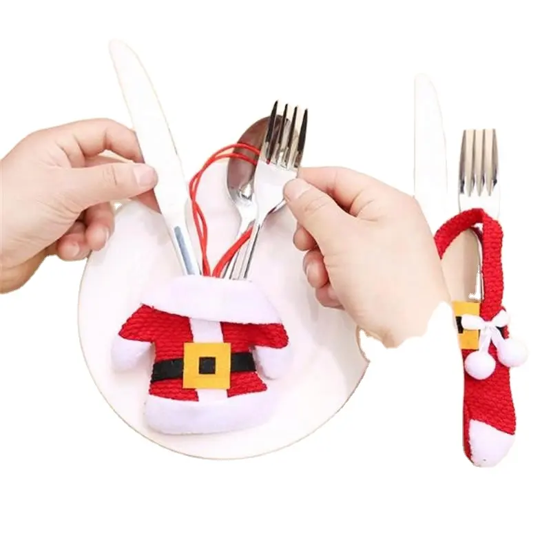 2021 BEST SELLER Free Shipping Christmas Tableware Holder Knife Fork Cutlery Set Skirt Pants Santa Claus Silverware Pocket
