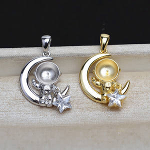 Colgante de Plata S925 Hecho a Mano, Accesorio DIY, Serie Espacial con Cabeza de Astronauta Colgante, Soporte Vacío para Perlas de 8-9 mm, Dijes con Patrón de Número 4918 - Product Image 1