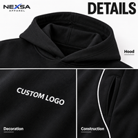 Sweat à capuche noir personnalisé en gros avec bordure blanche incurvée, motif graphique, en polycoton, style streetwear sportif, pull-over
