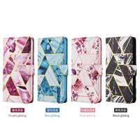 Casing Pelindung Bermotif Marmer Berlapis Emas Berkualitas Tinggi untuk iPhone 17 Promax 16, Flip Cover Kulit dengan Tempat Kartu