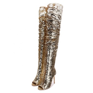 Botas Largas de Tacón Alto con Lentejuelas y Diseño de Boca de Pescado para Año Nuevo - Product Image 5