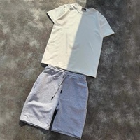 Ensemble décontracté deux pièces pour homme, personnalisable, surdimensionné, en coton peigné tissé uni, short en tissu éponge lavé, respirant, style streetwear