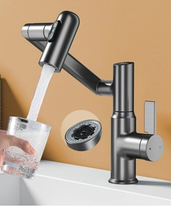 Grifo de lavabo con pantalla Digital Led inteligente, grifo de lavabo giratorio de cascada alta gris, grifo Universal de baño montado en cubierta - Product Image 6