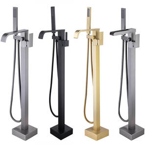 Rubinetto per Vasca da Bagno Autoportante in Rame <span class=keywords><strong>con</strong></span> Acqua Calda/Fredda, Set <span class=keywords><strong>Doccia</strong></span> Laterale <span class=keywords><strong>con</strong></span> Getto a Pioggia Singolo per <span class=keywords><strong>Doccia</strong></span> da Seduti/In Piedi - Product Image 5