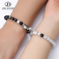 JD GEMS Vente en gros de bijoux en pierre naturelle : Bracelet tête de chat en coquillage papillon, Perles rondes en œil de chat, pour cadeau de couple et d'amis