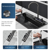 Lusa moderne 304 acier inoxydable LED numérique intelligent cascade robinet multifonction grand évier de cuisine à bol unique avec robinet