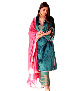 Customizable Traditional Pakistani Fancy Embroidered Velvet Straight <b>Kurta</b> Pant <b>Women's</b> Readymade Salwar Kameez Special - Product Image 1