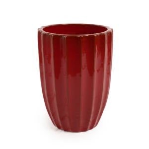 Ensemble de pots à fleurs en céramique de style américain, finition brillante bordeaux, texture côtelée verticale, pour intérieur, extérieur, maison, jardin, patio, décoration - Product Image 5