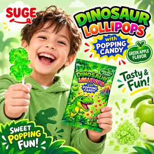 Bonbons en gros pour fêtes d'enfants, sucettes en forme de dinosaure, bonbons pétillants, bonbons durs aux saveurs fruitées, collations sucrées amusantes pour la vente en gros de bonbons - Product Image 1