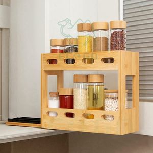 Bamboo <b>Spice</b> <b>Rack</b> <b>Pull</b> <b>Out</b> <b>Spice</b> <b>Rack</b> Organizer for Cabinet, <b>Rack</b> 2 Tiers, Slide <b>Out</b> <b>Spice</b> Organizer for Kitchen - Product Image 5