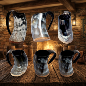 Verre à shot en corne de viking, collection bière et vin, réutilisable, écologique, durable, avec couvercle en corne de bœuf et bambou, finition naturelle, style américain - Product Image 1