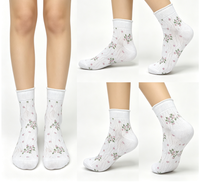 Kaos Kaki Rajut Berpinggiran Gulung Model Mid Tube Wanita, Motif Bunga, Bernapas, Laris Manis