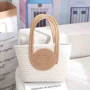 I-0596 Nuevo Bolso de Mano Tejido con Bloques de Color, Bolso de Playa de Cuerda de Algodón para Mujer - Product Image 3