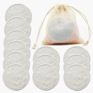 Lot de 12 tampons démaquillants réutilisables en fibre de bambou et <span class=keywords><strong>coton</strong></span>, avec logo personnalisé, design arrondi, et sac de lavage écologique - Product Image 4