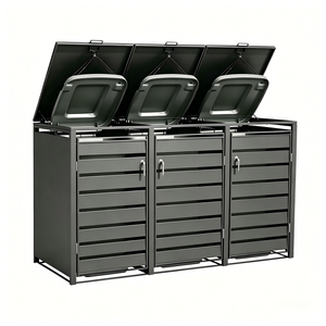 Outdoor Wheelie <strong>Bin</strong> Storage Cabinet 3 <strong>Door</strong> Metal Garbage Can Enclosure Stainless Steel Trash <strong>Bin</strong> Shed for Villa Courtyard Europe - Product Image 1