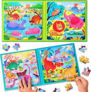 Puzzles magnétiques pour enfants de 3 à 5 ans, lot de deux livres, puzzles magnétiques d'animaux <span class=keywords><strong>dinosaures</strong></span>, jeux de voyage - Product Image 1