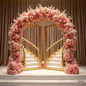 Arche florale rose luxueuse et élégante pour décoration de mariage, fleurs artificielles faites à la main pour la mise en scène de la cérémonie - Product Image 1