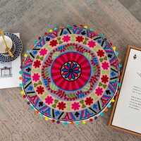 Housse de coussins de sol ronde indienne taie d'oreiller décorative de coussin de siège de méditation de yoga avec pompon