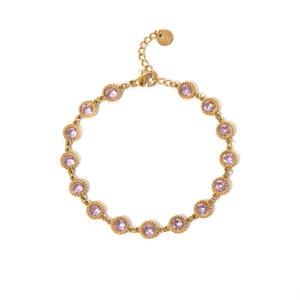 Pulsera de acero inoxidable chapada en oro PVD con cristales morados para mujer, joyería de moda. - Product Image 2