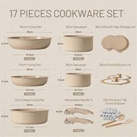 Ensemble de 17 pièces de casseroles et poêles à soupe avec poignées amovibles, en céramique antiadhésive, en aluminium, antiadhésif