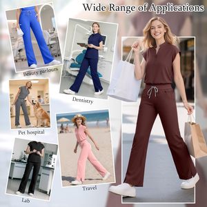 Conjunto de Uniformes Médicos para Mujer FOXA, Top sin Mangas, Pantalones Rectos, 9 Bolsillos, Cintura Elástica, Uniformes de Hospital - Product Image 4