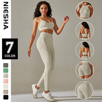 Hot nouvelle couleur unie course sport et fitness costume tricoté sans couture pêche fesses yoga ensemble 5 pièces