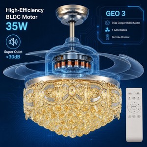 Luxury 48 Inch Crystal <b>Ceiling</b> <b>Fan</b> with LED Light Dimmable 3 Color Temperature Reversible DC Motor <b>Remote</b> - Product Image 6