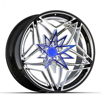 Nouvelle jante en aluminium forgé personnalisée 2 pièces multi-branches étoilées 18-24 pouces 5x114.3/5x120 noir poli avec accent bleu pour voiture de rechange