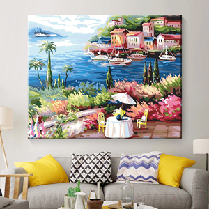 Paisaje marino personalizar pintura por números Kits Seaside Town paisaje adulto pintura por números con marco de madera - Product Image 2