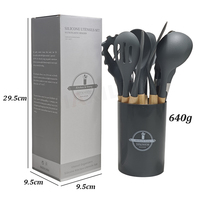 Aangepaste 12-delige siliconen keukengereiset met houten handvatten, duurzame kookgerei & spatels, gepersonaliseerde kleur & logo