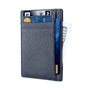 असली लेदर स्लिम बटुआ आरएफआईडी कार्ड धारक जेब के साथ पुरुषों के लिए