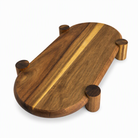 Table de service ovale en bois avec pieds courts, plateau en bois massif