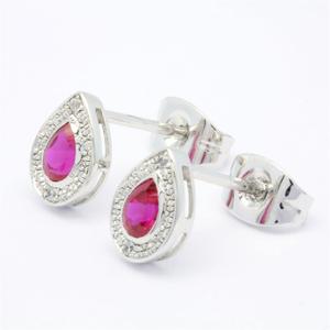 Pendientes Personalizados de Oro Blanco de 18K, 14K y 9K con Rubíes en Forma de Pera para Mujer, Clásicos para Aniversario o Compromiso - Product Image 3