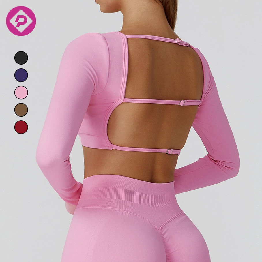 Hollow Back Long Sleeve Breathable Quick-drying Gym Wear Women Nude Fitness Tight Training Yoga Top