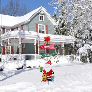 Décorations de Noël Panneaux de cour extérieurs 47 "Signes de père noël en métal avec piquets Porte d'entrée Pelouse Patio Jardin Extérieur Déco - Product Image 2