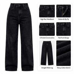 Jean droit noir taille haute avec détails contrastants <span class=keywords><strong>pour</strong></span> femme – Idéal <span class=keywords><strong>pour</strong></span> les sorties automnales - Product Image 6