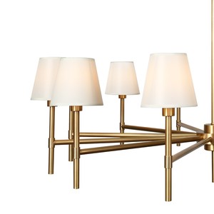 Modern Brass Chandelier for Hotel Project <b>Dining</b> Room Lighting Fixtures Fabric Shade Linear Multi-<b>Light</b> Rhodes Round Chandelier - Product Image 3